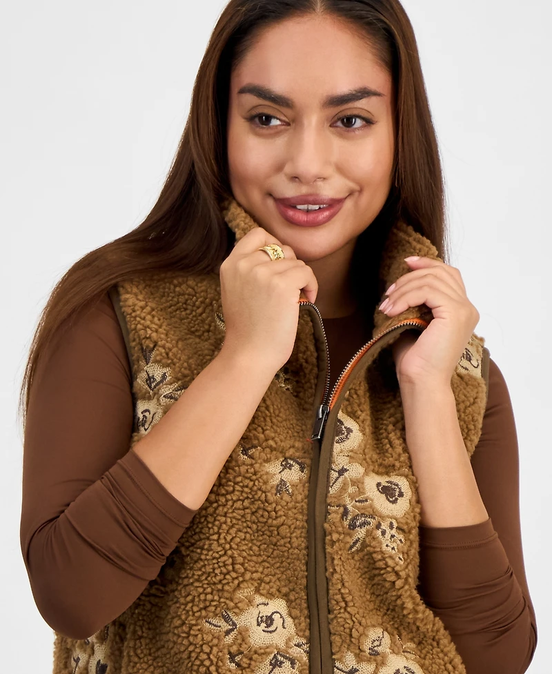 And Now This Petite Embroidered Sherpa Fleece Vest, Macy's Exclusive