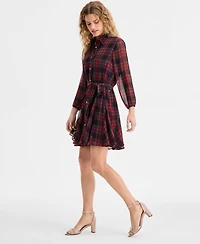 Tommy Hilfiger Women's Plaid Short Flared Shirtdress