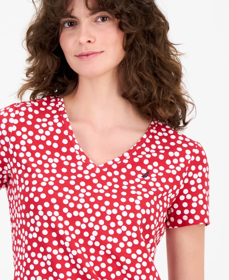 Nautica Jeans Women's Snow Dot V-Neck T-Shirt