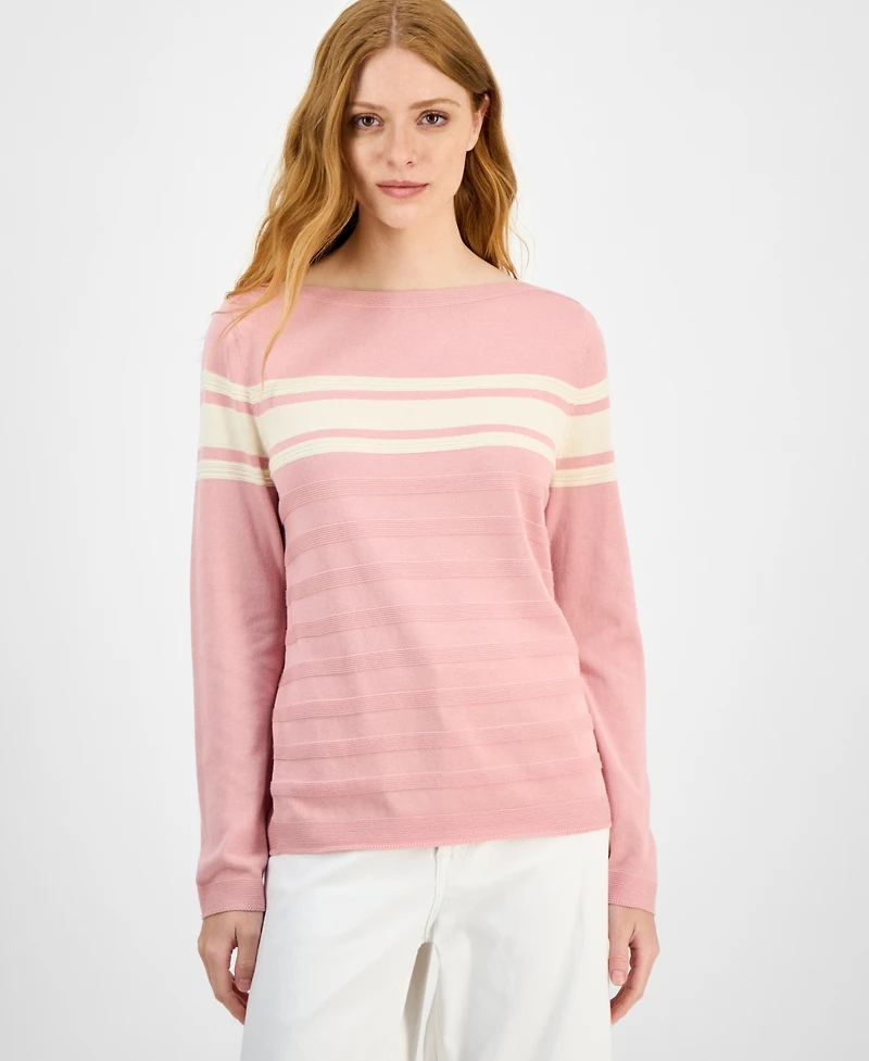 Nautica Jeans Women's Cotton Boat-Neck Textured Sweater