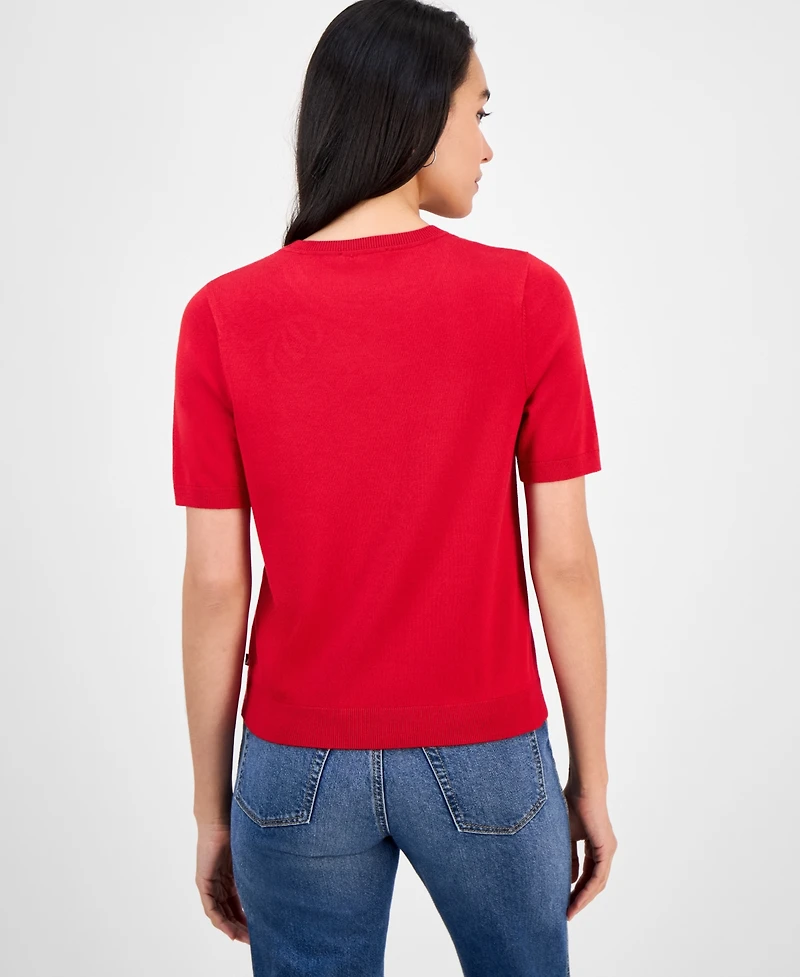 Nautica Jeans Women's Rhinestone-Bow Short-Sleeve Sweater