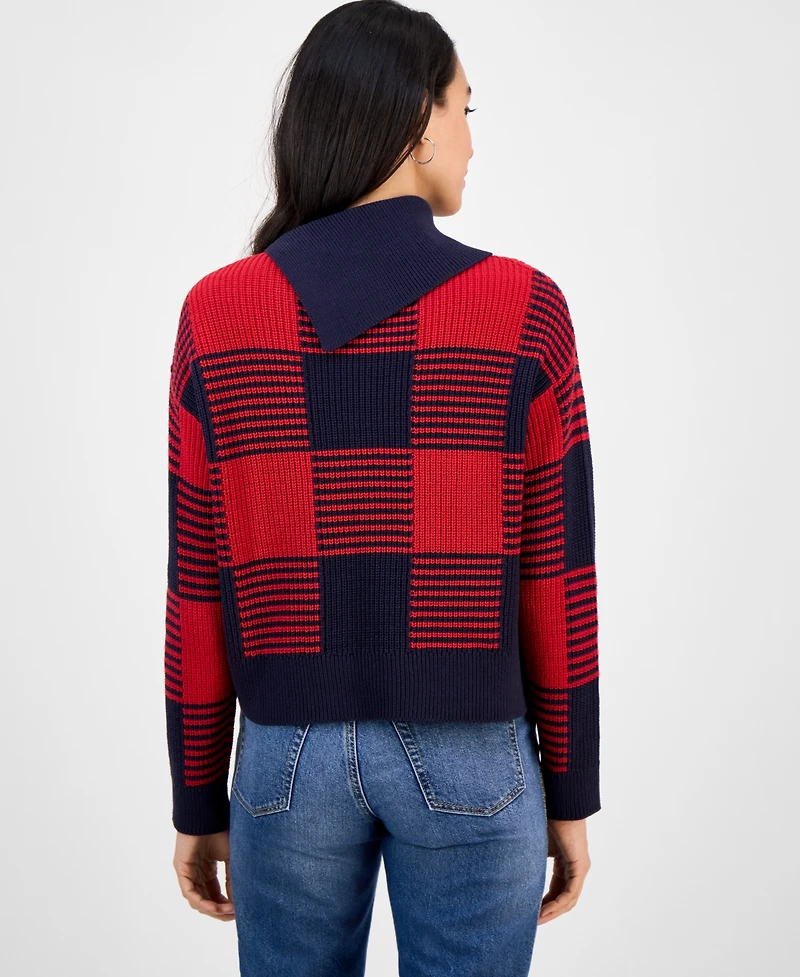 Nautica Jeans Women's Buffalo Plaid Asymmetrical-Neckline Sweater