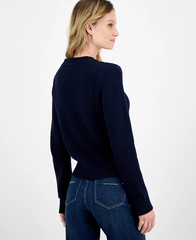 Nautica Women's Cotton Heart Cable Crewneck Sweater