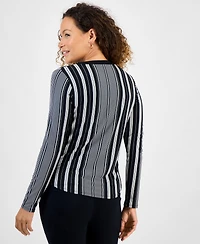 Jm Collection Petite Printed Long-Sleeve Faux-Pocket Top