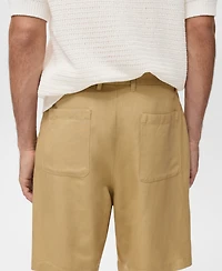 Mango Men's Elastic Waist Linen 9" Bermuda Shorts