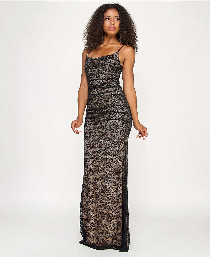 Emerald Sundae Juniors' Sleeveless Lace Corset Back Gown