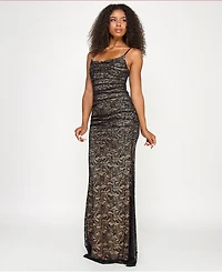 Emerald Sundae Juniors' Sleeveless Lace Corset Back Gown