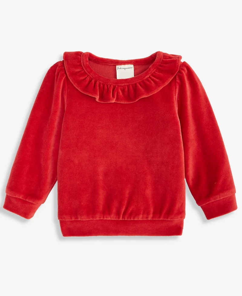 First Impressions Baby Girls Long-Sleeve Ruffle-Neck Velour Top, Macy's Exclusive
