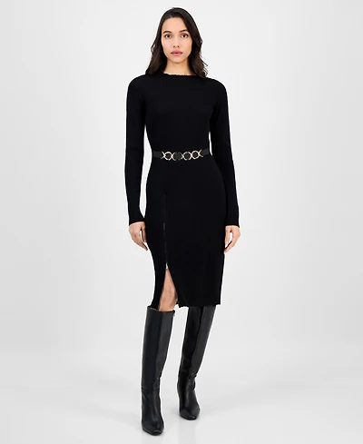 Robbie Bee Women's Mock-Neck Zip-Slit Sweater Dress