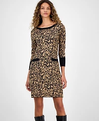 Robbie Bee Women's Printed 3/4-Sleeve Sweater Dress