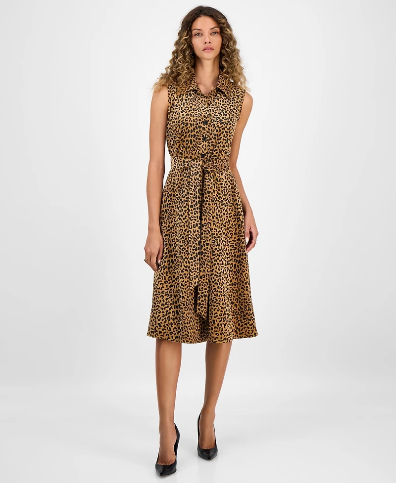 Robbie Bee Women's Sleeveless Animal-Print Shirtdress