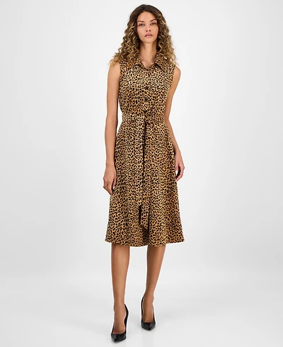 Robbie Bee Women's Sleeveless Animal-Print Shirtdress