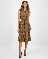 Robbie Bee Women's Sleeveless Animal-Print Shirtdress
