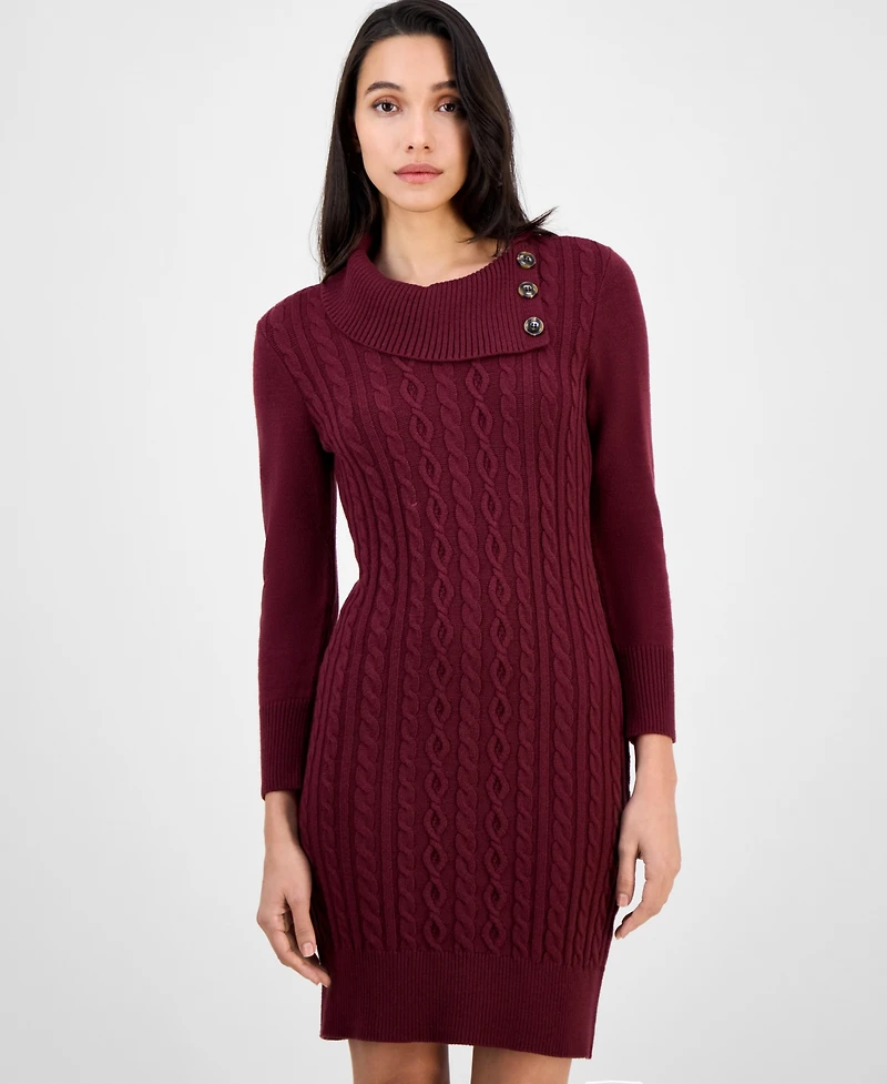 Sandra Darren Women's Cable-Knit Fitted Long-Sleeve Sweater Dress