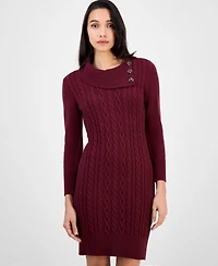 Sandra Darren Women's Cable-Knit Fitted Long-Sleeve Sweater Dress