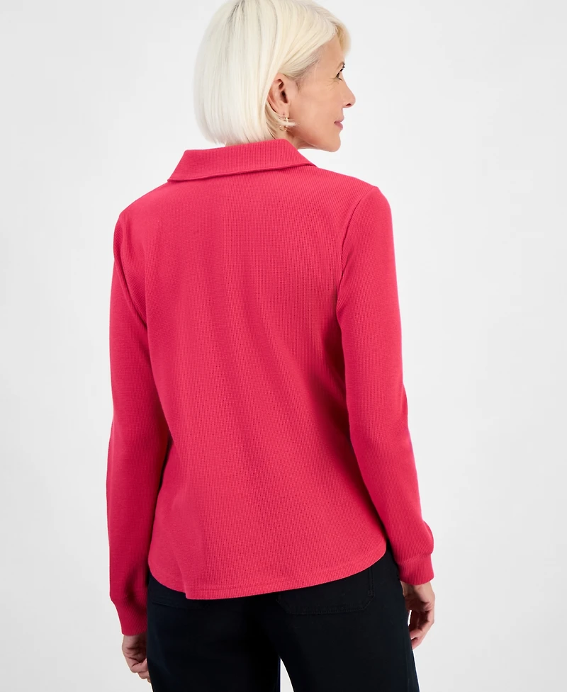 Style & Co Petite Collared Long-Sleeve Thermal Top, Macy's Exclusive