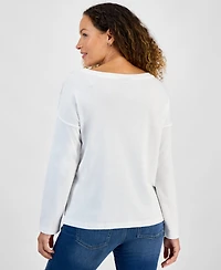 Style & Co Petite Cotton Long-Sleeve Scoop-Neck Top, Macy's Exclusive