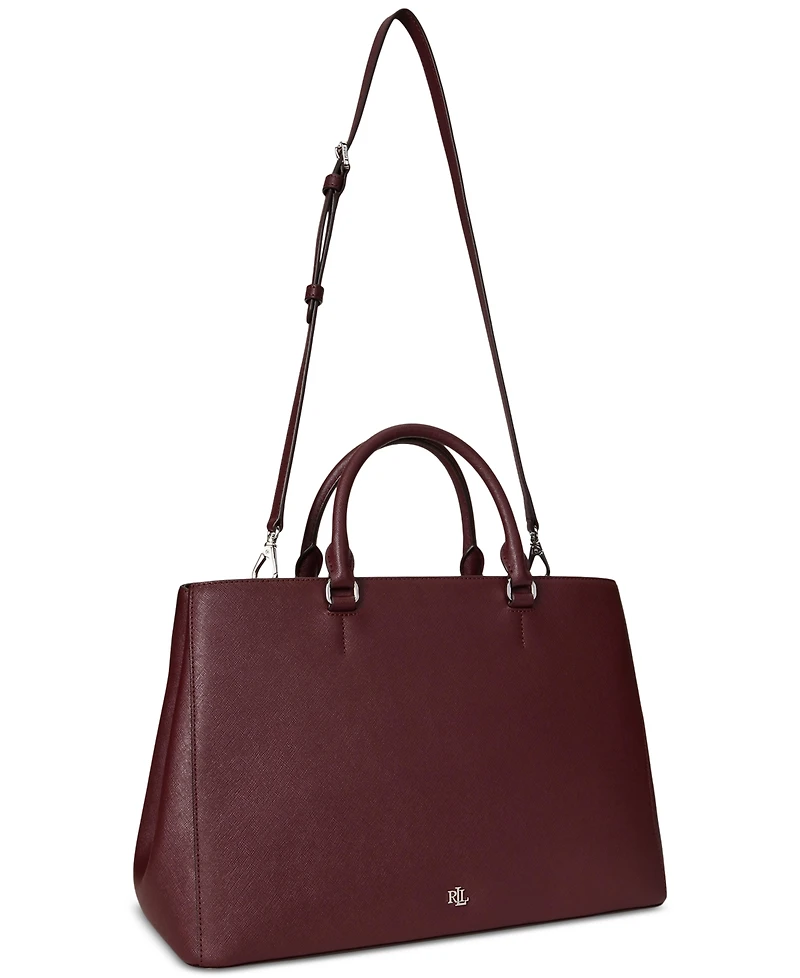 Lauren Ralph Crosshatch Leather Large Hanna Satchel