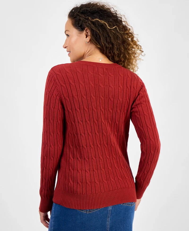 Style & Co Petite Cotton Cable-Knit V-Neck Sweater, Created for Macy's