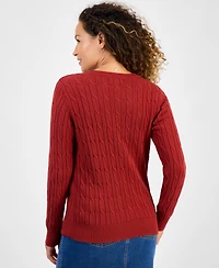 Style & Co Petite Cotton Cable-Knit V-Neck Sweater, Created for Macy's