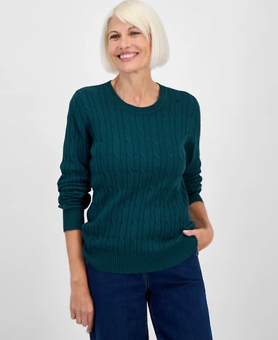 Style & Co Petite Cotton Cable-Knit Crewneck Sweater, Created for Macy's