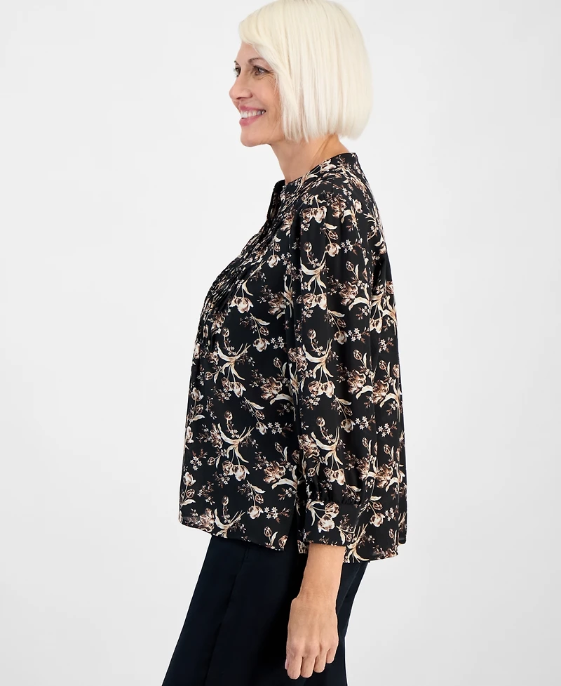 Style & Co Petite Floral Pleated-Bib Blouse, Macy's Exclusive