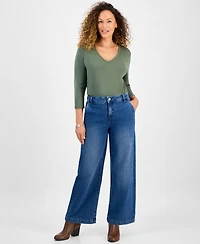 Style & Co Petite High-Rise Wide-Leg Jeans, Macy's Exclusive