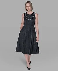 Karl Lagerfeld Paris Women's Embellished Jacquard Fit and Flare Dress