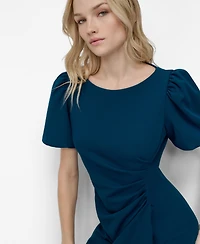 Dkny Women's Puff Sleeve Side Ruched Sheath Dress