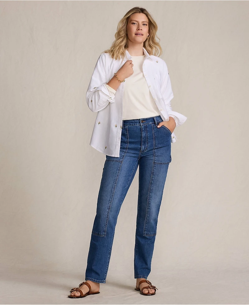 Lands' End Women's Petite Soft Denim High Rise Rail Straight Leg Utility Jeans