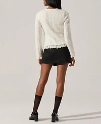 Astr the Label Women's Lacey Scoop Neck Cardigan