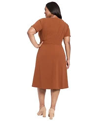 London Times Plus Fit and Flare Short Sleeve Dress