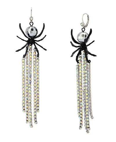 Betsey Johnson Faux Stone Disco Spider Fringe Statement Earrings