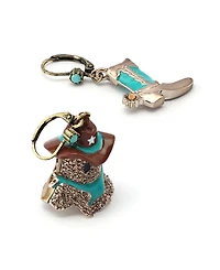 Betsey Johnson Faux Stone Cowboy Ghost Boot Mismatch Drop Earrings