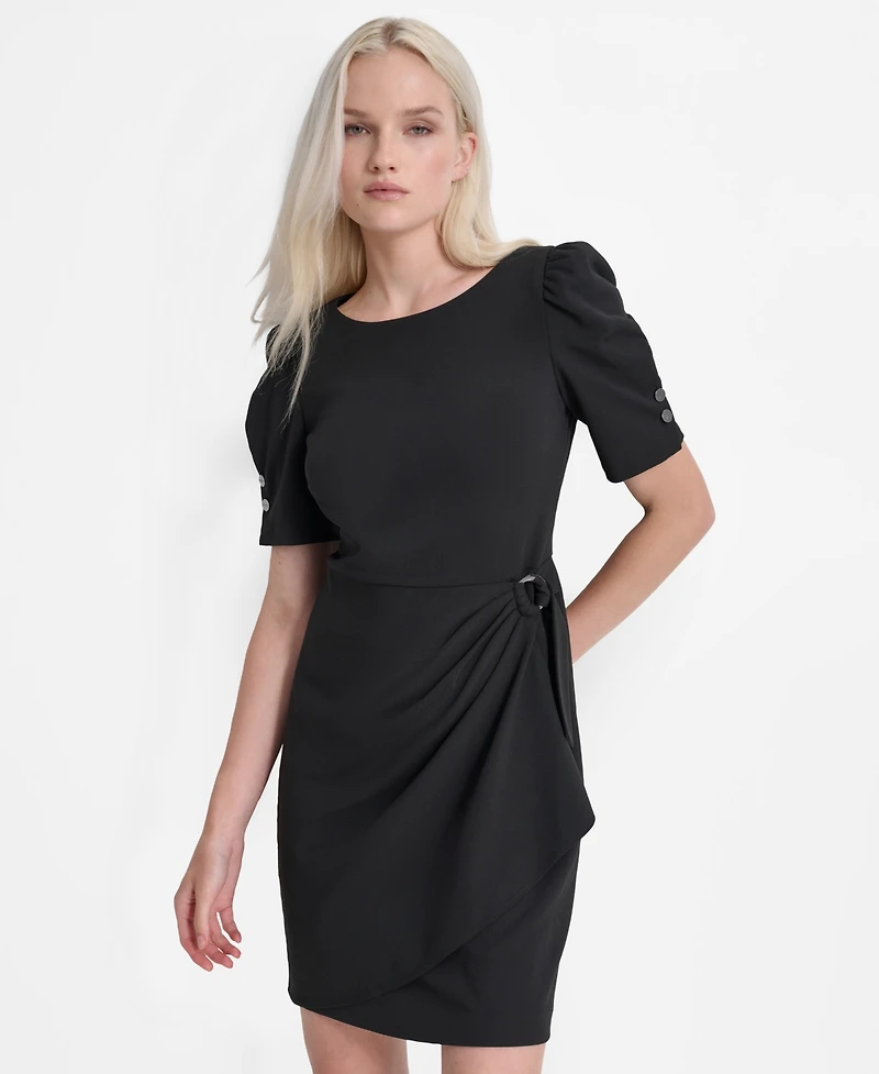 Dkny Women's Short Sleeve Jewel Neck Scuba Crepe Dress