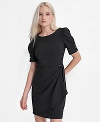 Dkny Women's Short Sleeve Jewel Neck Scuba Crepe Dress