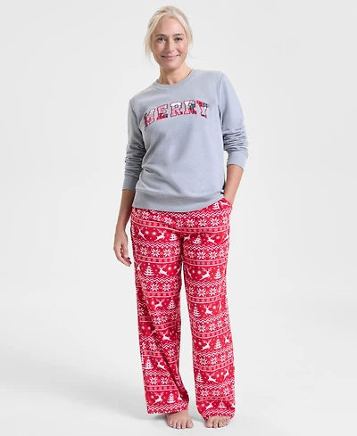 Holiday Lane Women's Deer Fair Isle Fleece Pajama Pants, Macy's Exclusive