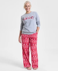 Holiday Lane Women's Deer Fair Isle Fleece Pajama Pants, Macy's Exclusive