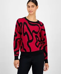 T Tahari Women's Squiggle Jacquard Crewneck Sweater