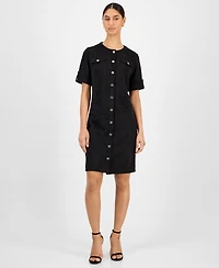 T Tahari Women's Faux-Suede Short-Sleeve Shirtdress
