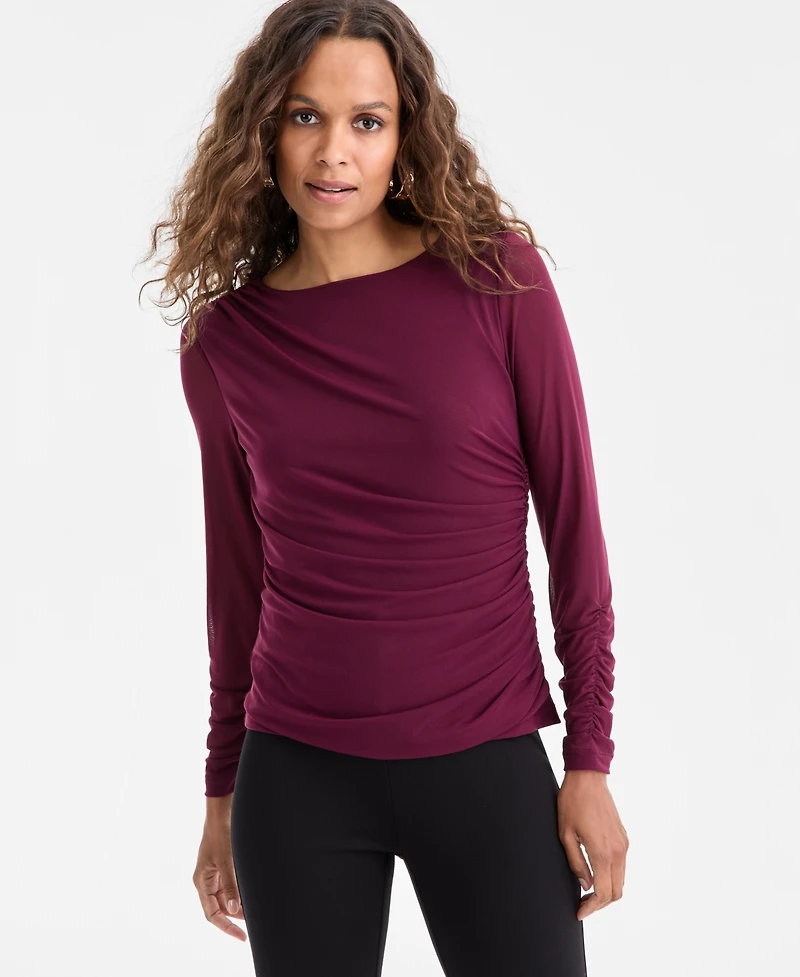 I.n.c. International Concepts Petite Ruched Long-Sleeve Top, Macy's Exclusive