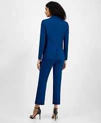 Anne Klein Womens Embellished One Button Jacket Shirred Surplice Neck Sleeveless Top Embellished Mid Rise Capri Pants