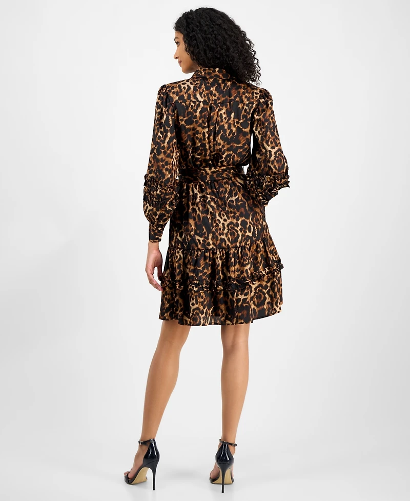 Anne Klein Women's Printed Tie-Waist Tiered Shirtdress
