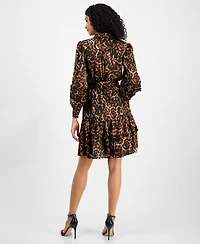 Anne Klein Women's Printed Tie-Waist Tiered Shirtdress
