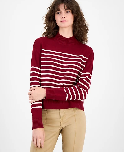 Nautica Jeans Women's Mock-Neck Stripe Long-Sleeve Sweater