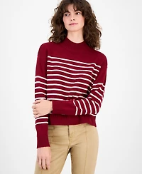 Nautica Jeans Women's Mock-Neck Stripe Long-Sleeve Sweater