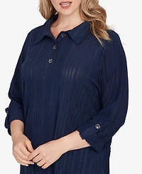 Hearts Of Palm Plus Solid Textured Hachi Henley Tunic Top