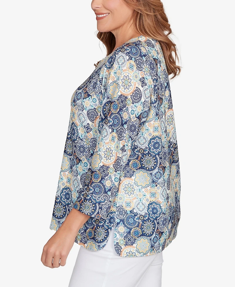 Hearts Of Palm Plus Printed Hachi 3/4 Sleeve Top