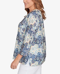 Hearts Of Palm Plus Printed Hachi 3/4 Sleeve Top