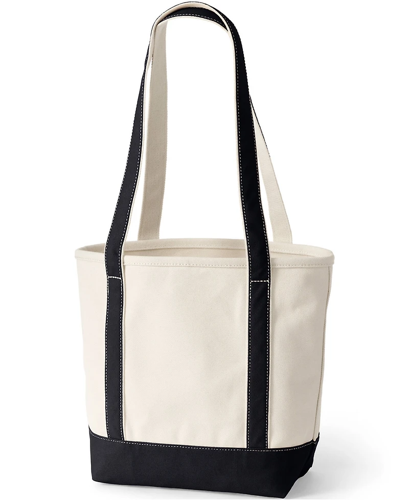 Lands' End Medium 5 Pocket Open Top Long Handle Canvas Tote Bag